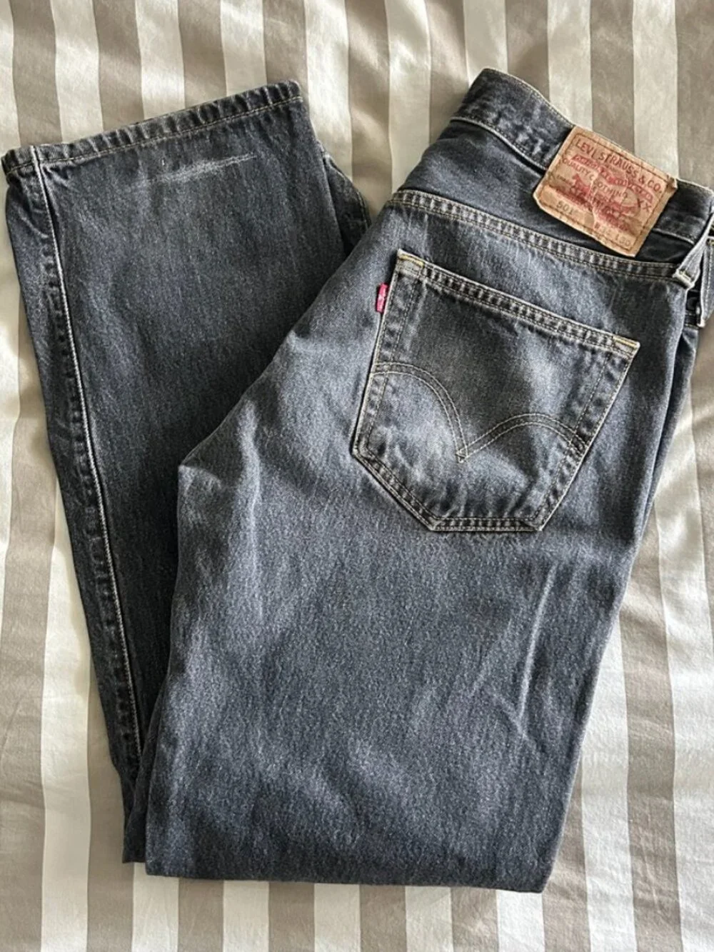 2000's Levi's 501 Straight Leg Button Fly Faded Black Denim Jeans 34 x 30